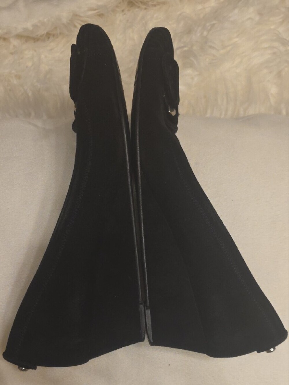 Stuart Weitzman Black Suede Wedge Ballet Flats with Silver Buckle Detail 8.5 - Picture 6 of 11